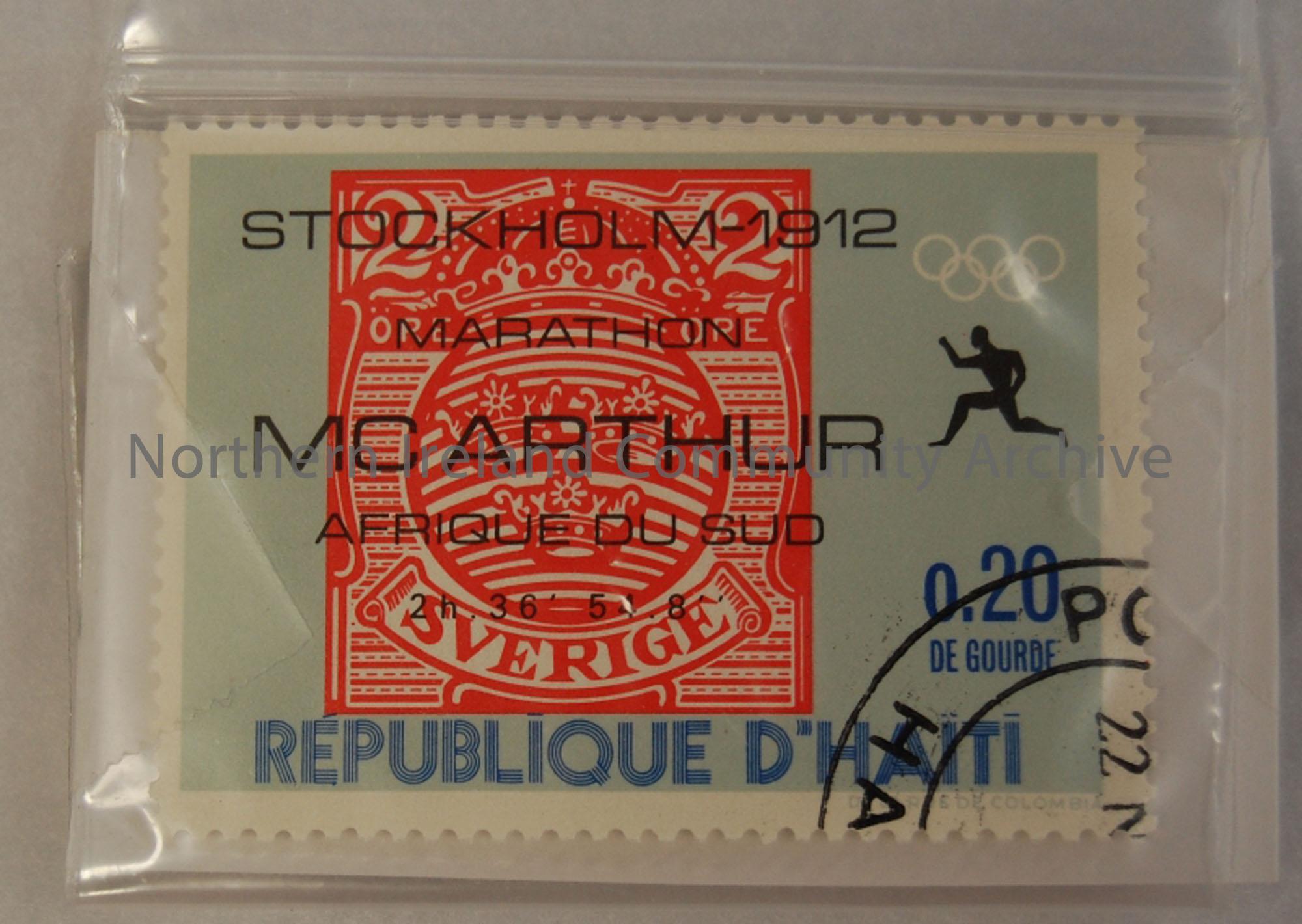 stamp commemorating McArthur’s marathon win at the Stockholm Olympic Games, 1912