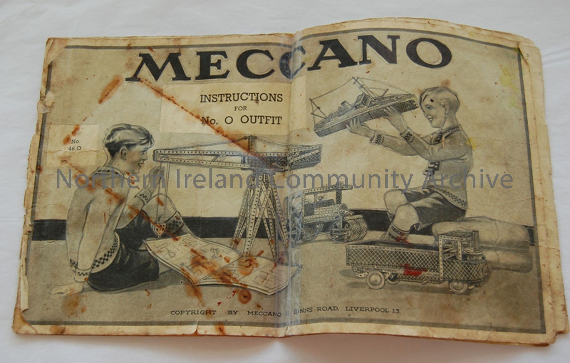 instruction booklet for meccano set c. 1950. Also includes handwritten parts list complied by Wallace McNaul aged 14