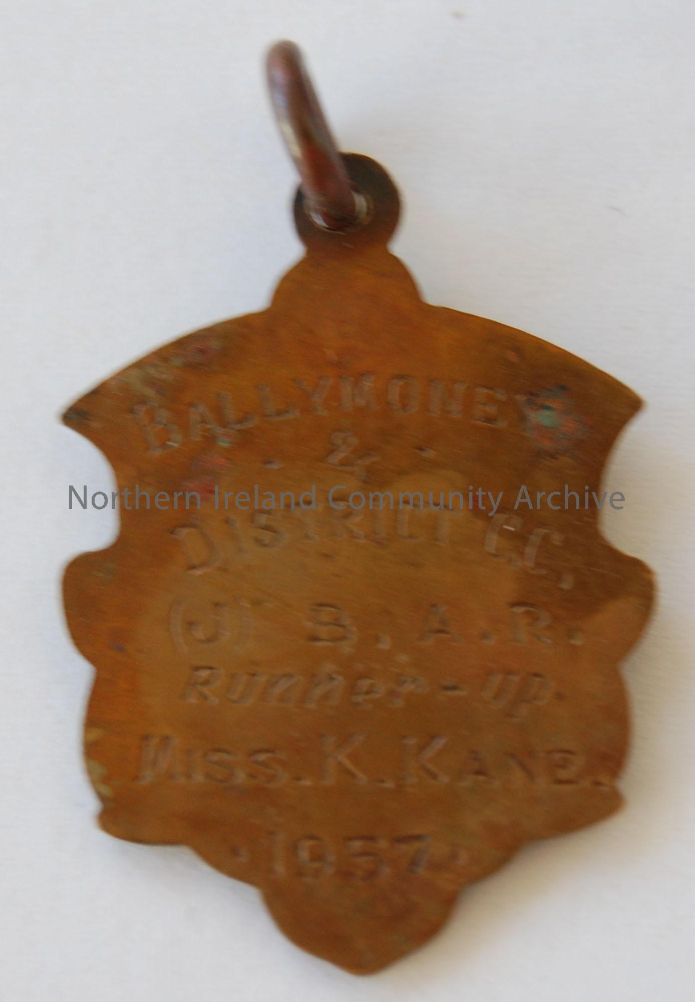 Ballymoney and District Cycling Club, runner up medal awarded to Miss K.Kane 1957