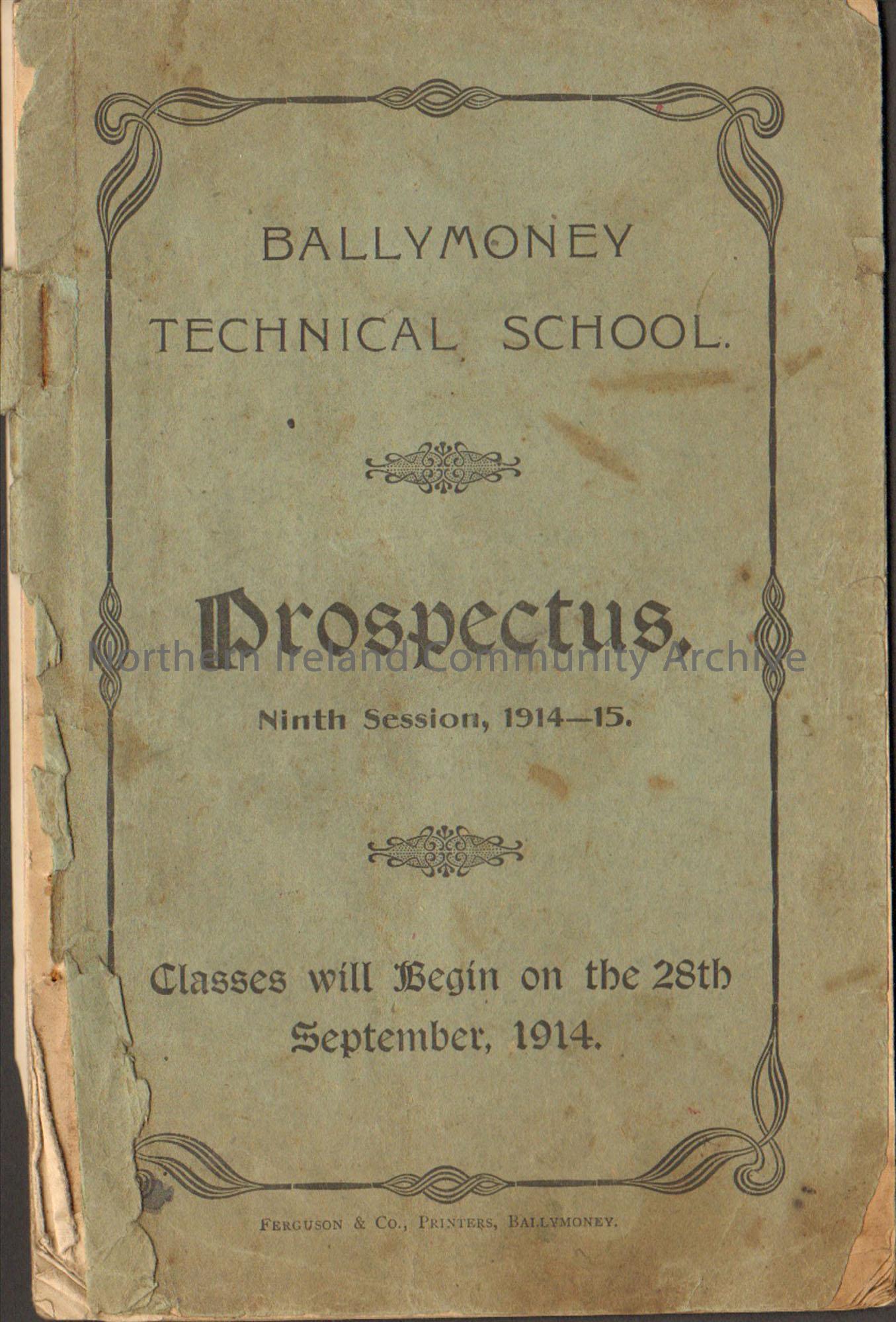 Green booklet. Ballymoney technical School Prospectus, Ninth Session, 1914-15