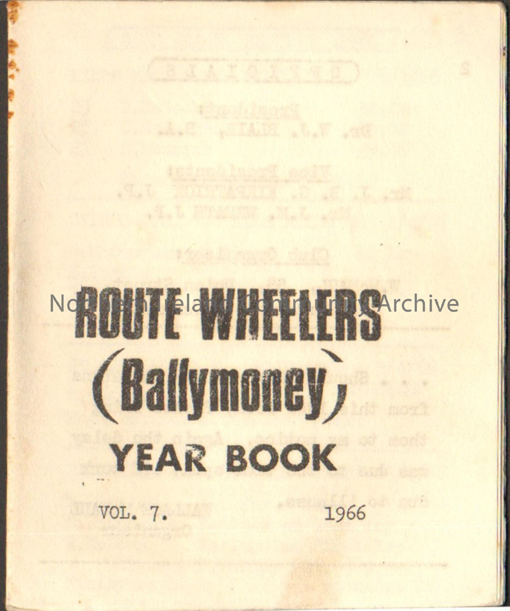 Route Wheelers (Ballymoney) Year Book Vol. 7 1966. White booklet.