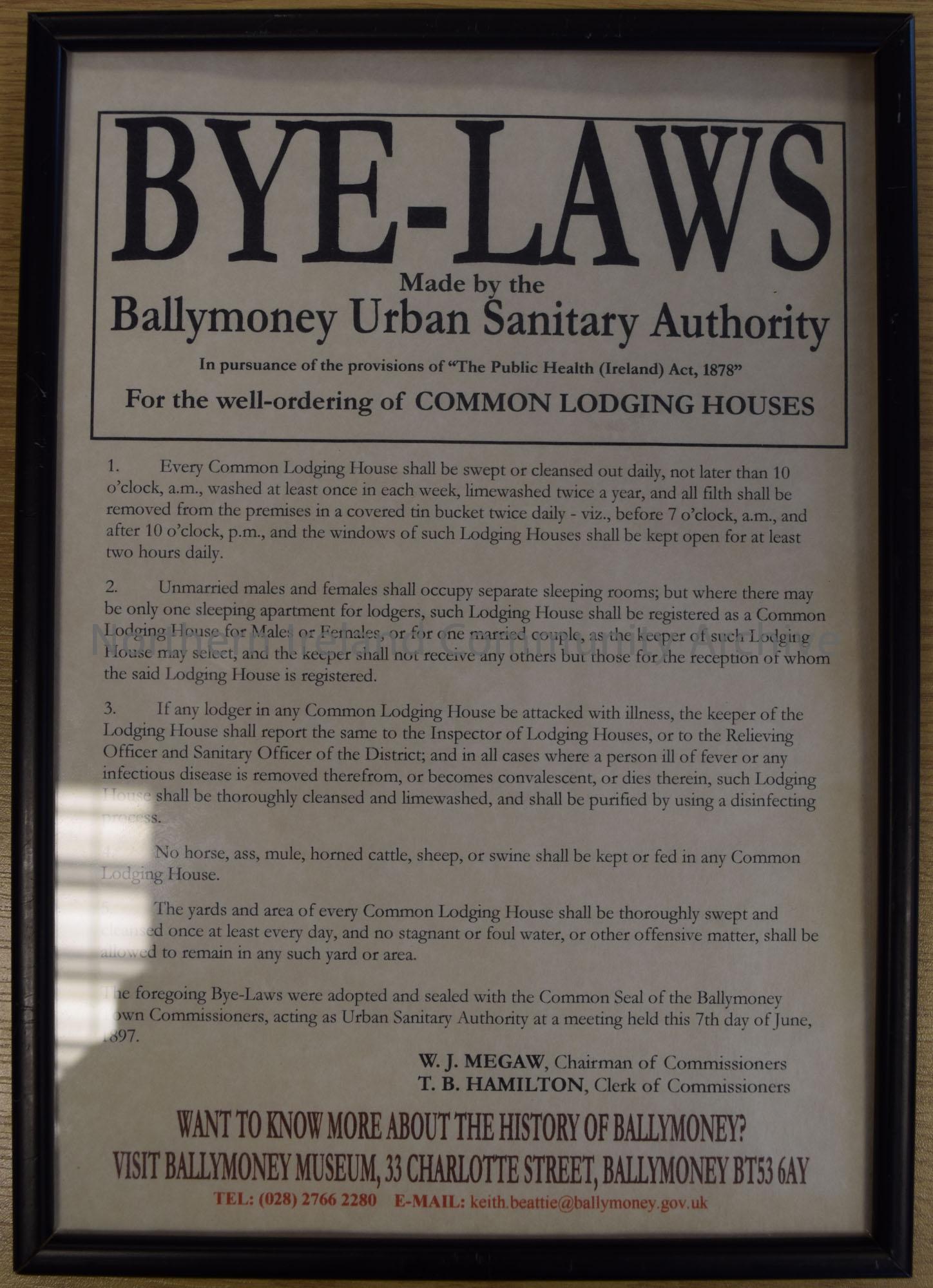 Bye-Laws made by Ballymoney Urban Sanitary Authority, in pursuance of the provisions of ‘The Public Health (Ireland) Act, 1887’ for the well-ordering …