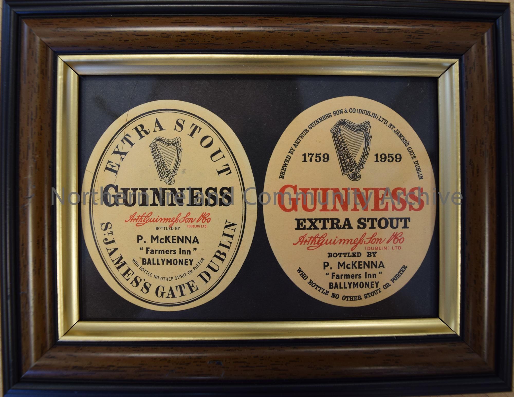 Two framed Guinness extra stout labels for bottles. Brewed by Arthur Guinness Son & Co (Dublin) Ltd. St James’s Gate Dublin 1759 – 1959 Guinness Extra…