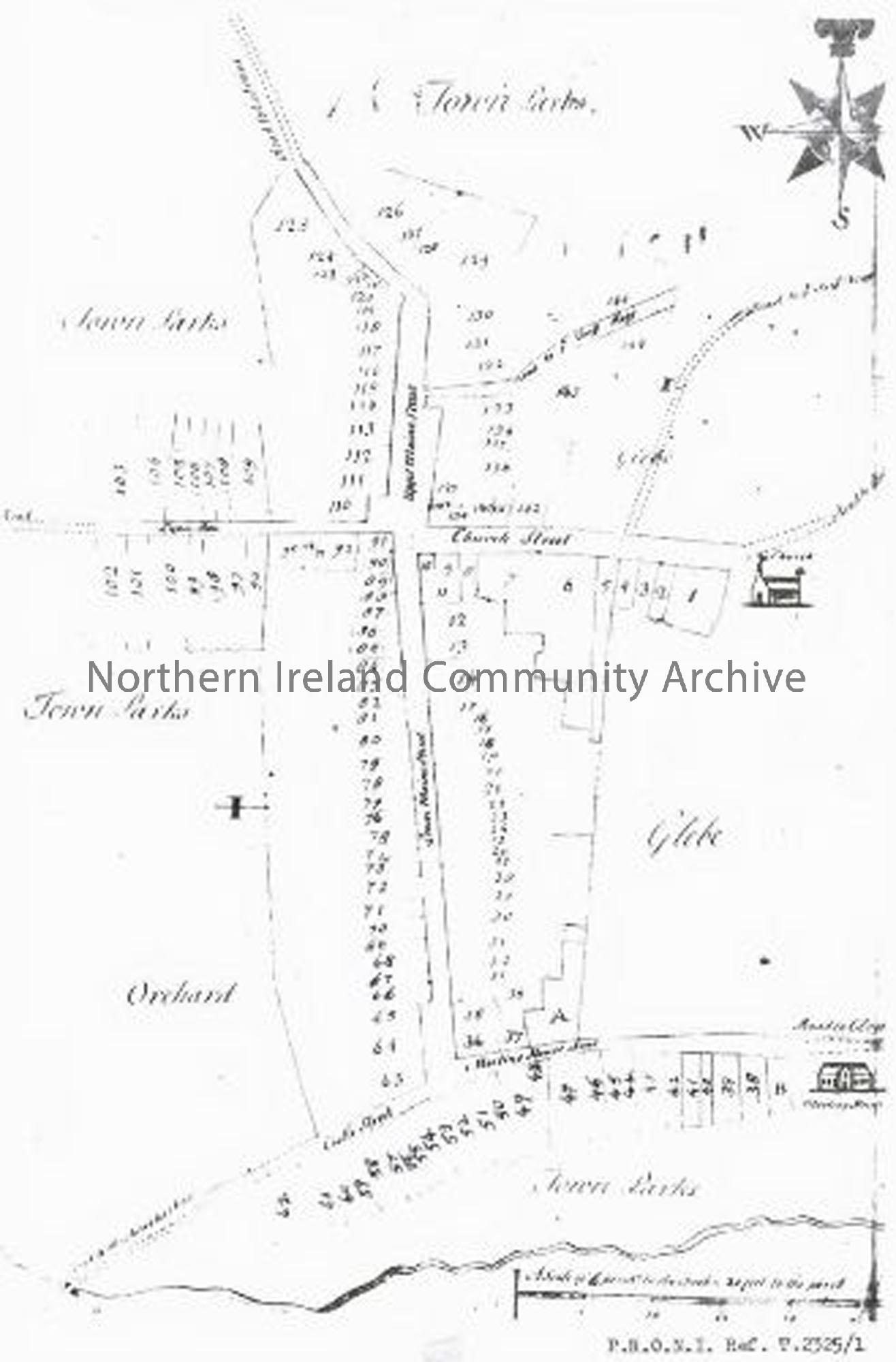 Ballymoney Map 1734 Archibald Stewart PRONI T2325-1