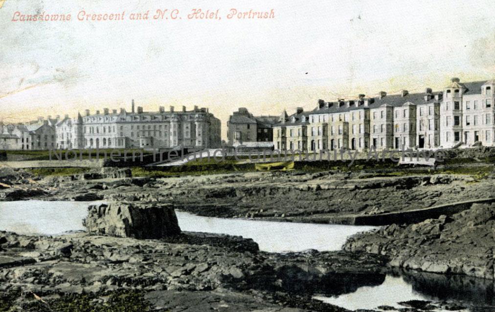 Postcard of Lansdowne Crescent and N.C Hotel, Portrush.