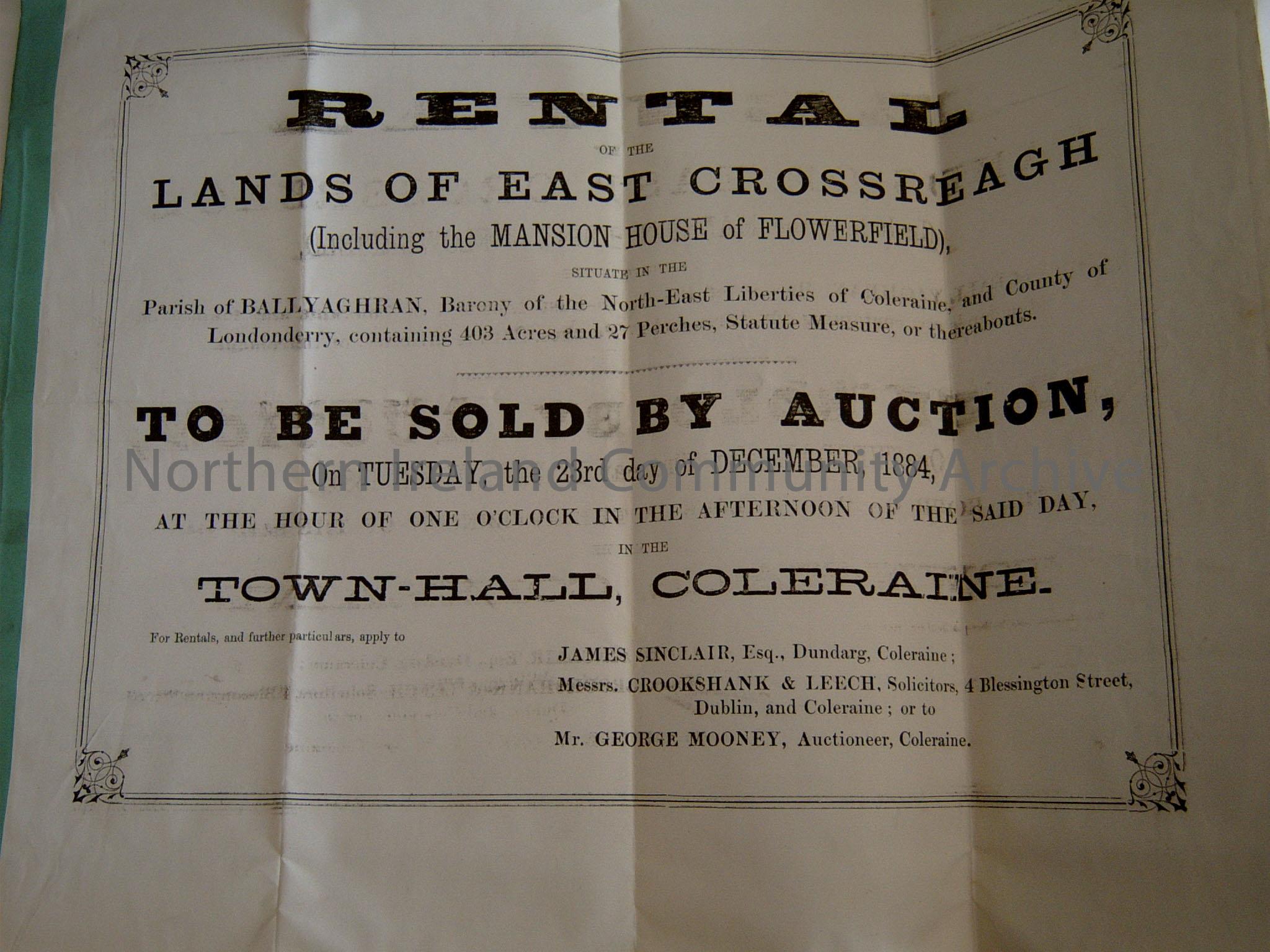 Rental and Particulars in the Parish of Ballyaghran, Barony of the Northe-East Liberties of Coleraine and County Londonderry.
