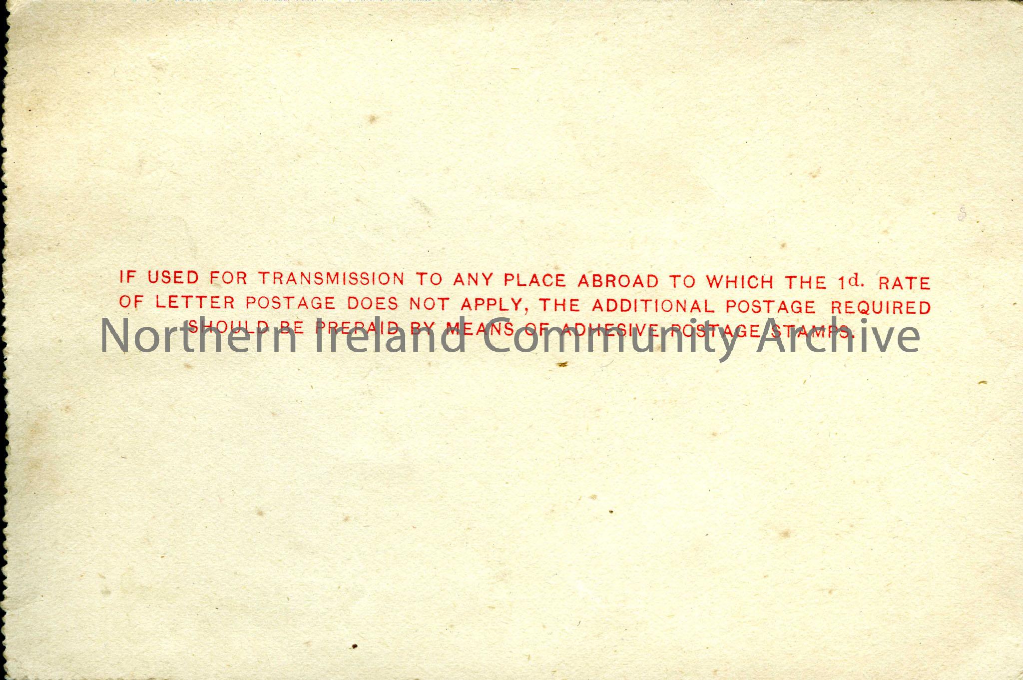 Letter card from a friend.  Undated. mentions lack of petrol, K-tarna and Glandore. – scan031c