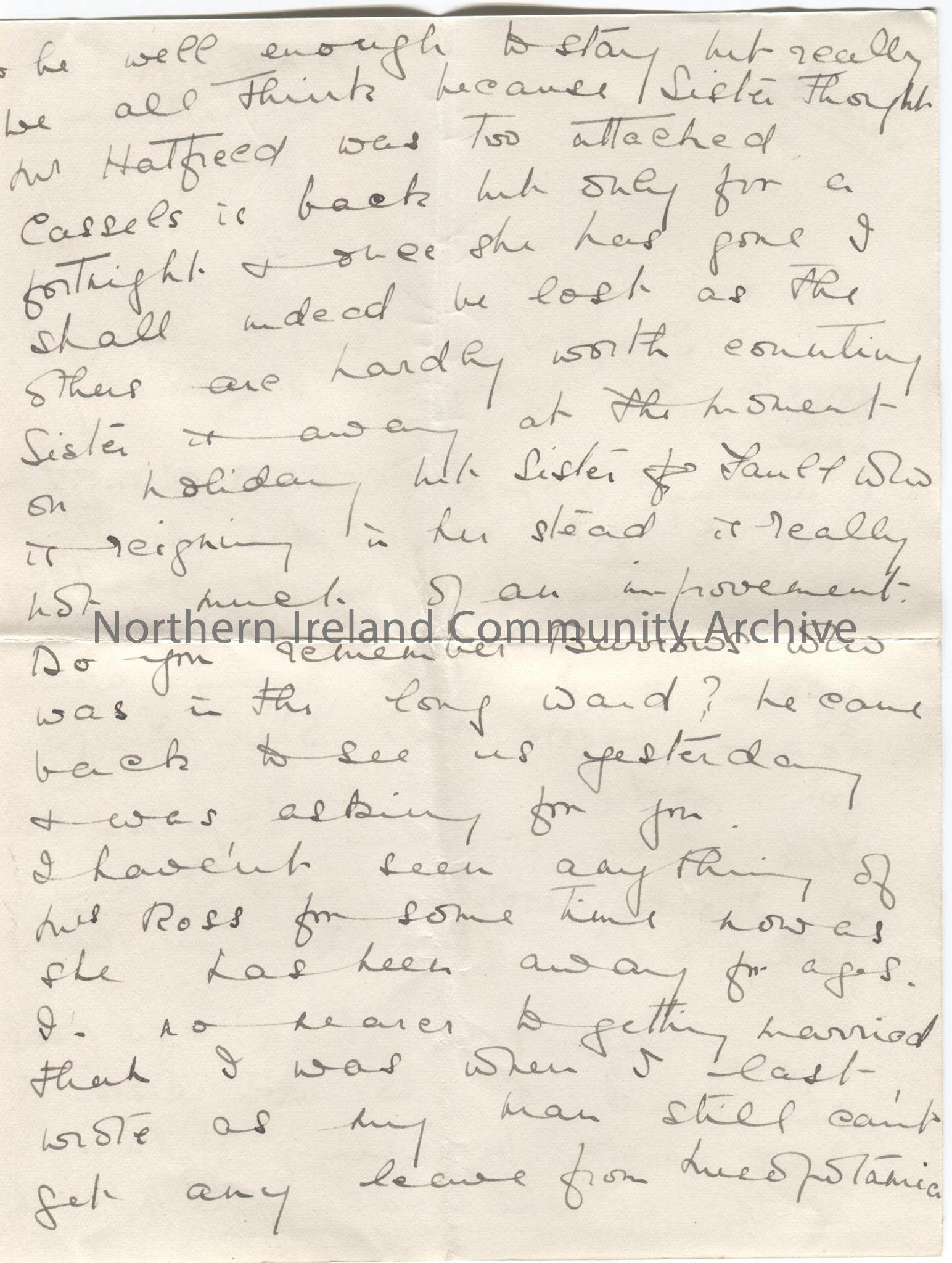 Page 1 of a letter to ‘My dear Hezlet’, dated September 15th and sent from Morden Hall. Letter mentions Morden Hall – nurses leaving, and coming back,… – 003.b