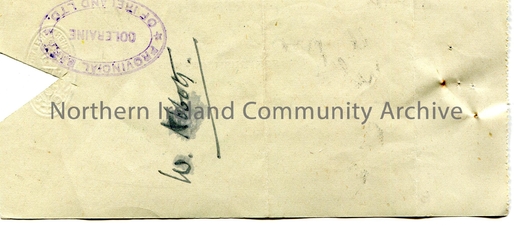 Handwritten Northern Bank Limited, Portrush branch cheque, no B14902. Payable to Rev. W. Abbott from Emily M. Hezlet for £10.0.0. Dated 11th Nove… – scan328b