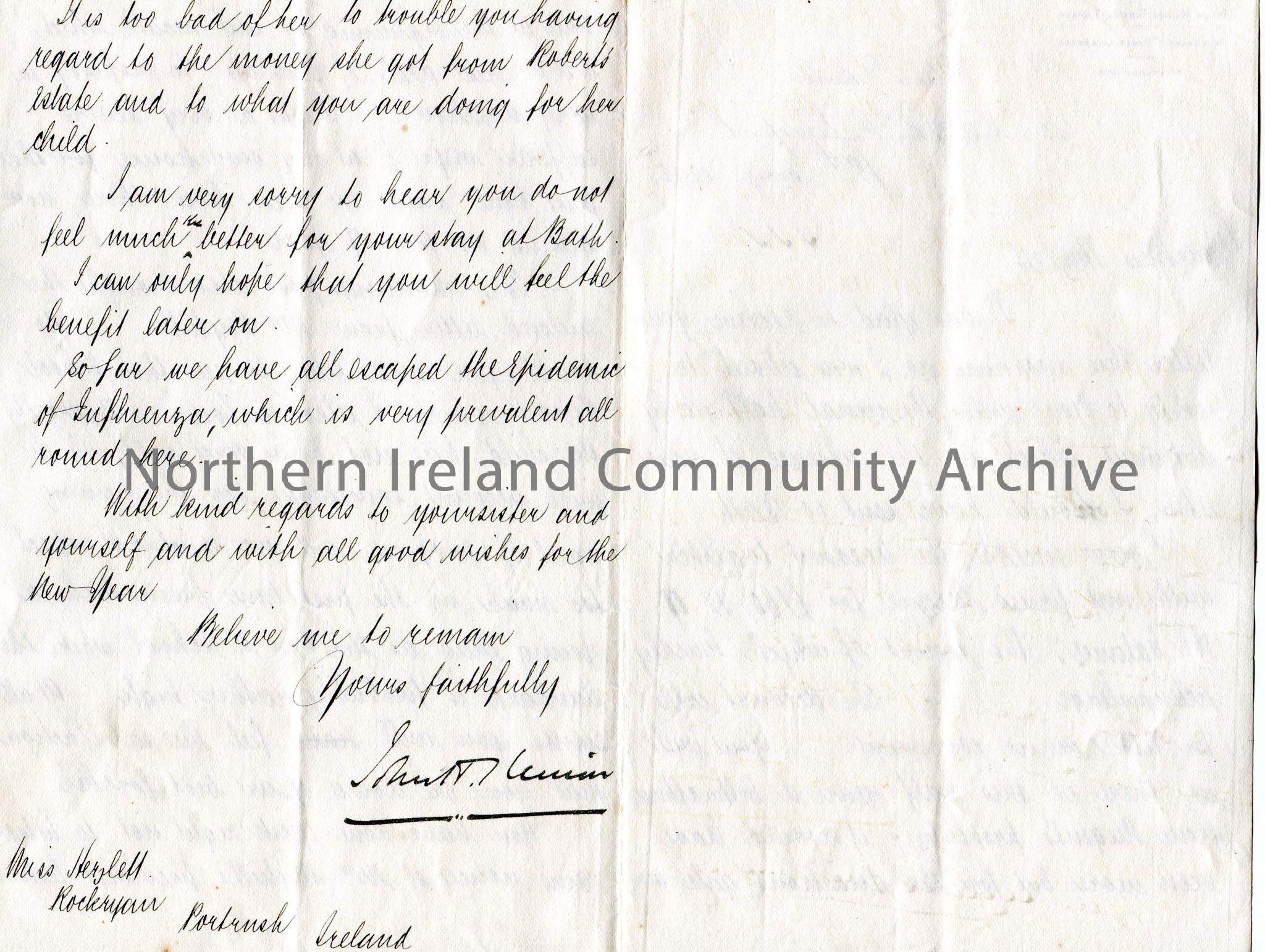 Handwritten letter, double sided, to Miss Hezlet at Rockryan, Portrush, Ireland. Encloses half yearly statement for account and a cheque for £160… – scan337b