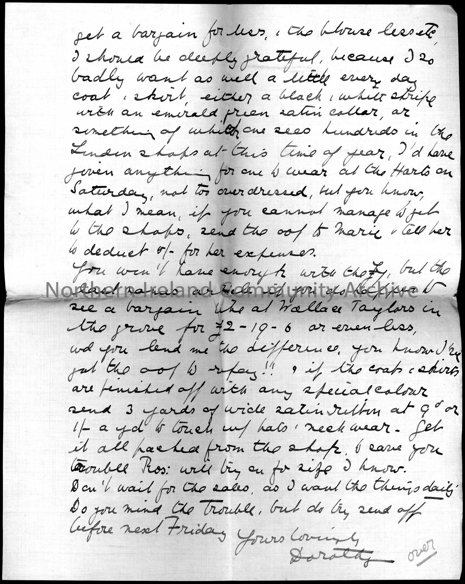 letter from Dorothy Arter Hezlet to her mother, sent from Pretoria. Dated Monday May 20th. Dorothy writes of the sinking of the Titanic and the lack o… – CM.2014.1202.4 front