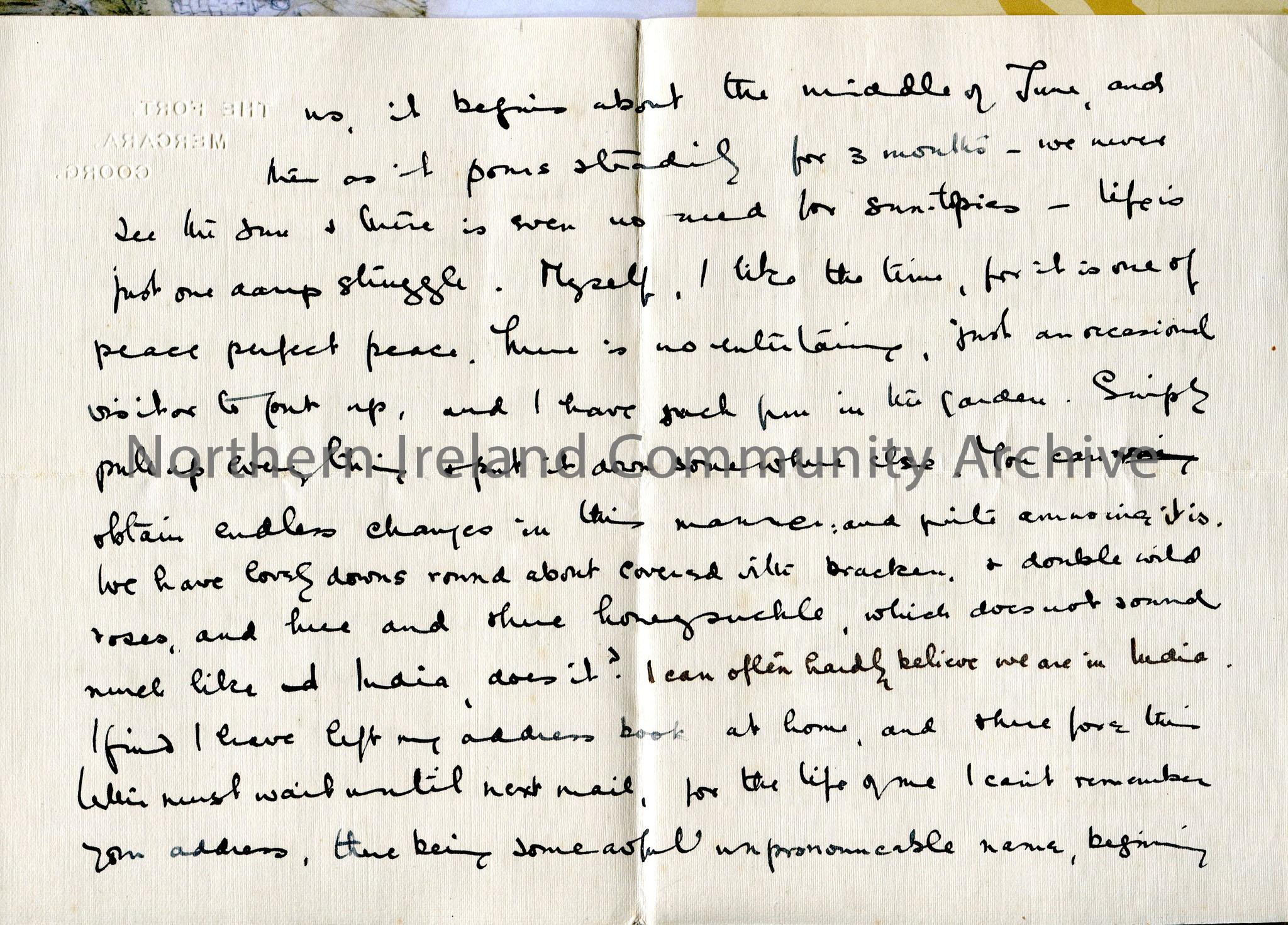One of 2 double pages of handwritten letter, covering all sides. Writes from India. Talks of: thanks for sympathy [does not name who has died]; stayin… – img002b