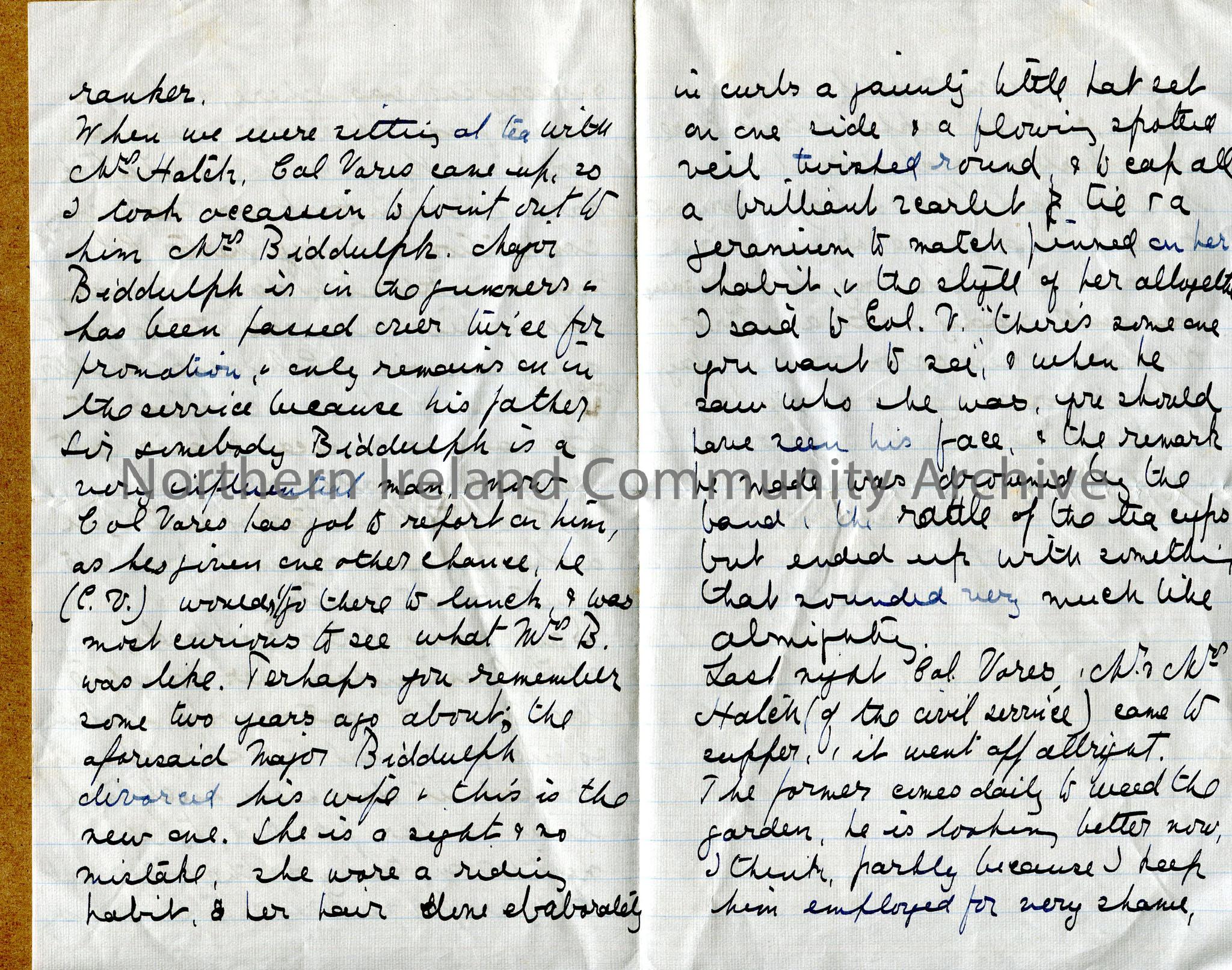 One of 2 double pages of handwritten letter. Comments on Dutch dress style. Regular horse rides in the mornings. Describes gymkhana event and a Major … – img035a