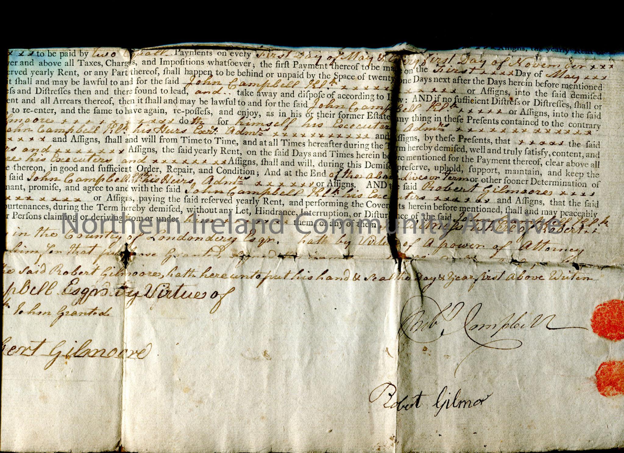 18th century indenture for land rental agreement, with conditions of lease, for land in Ballyvelton – img115d