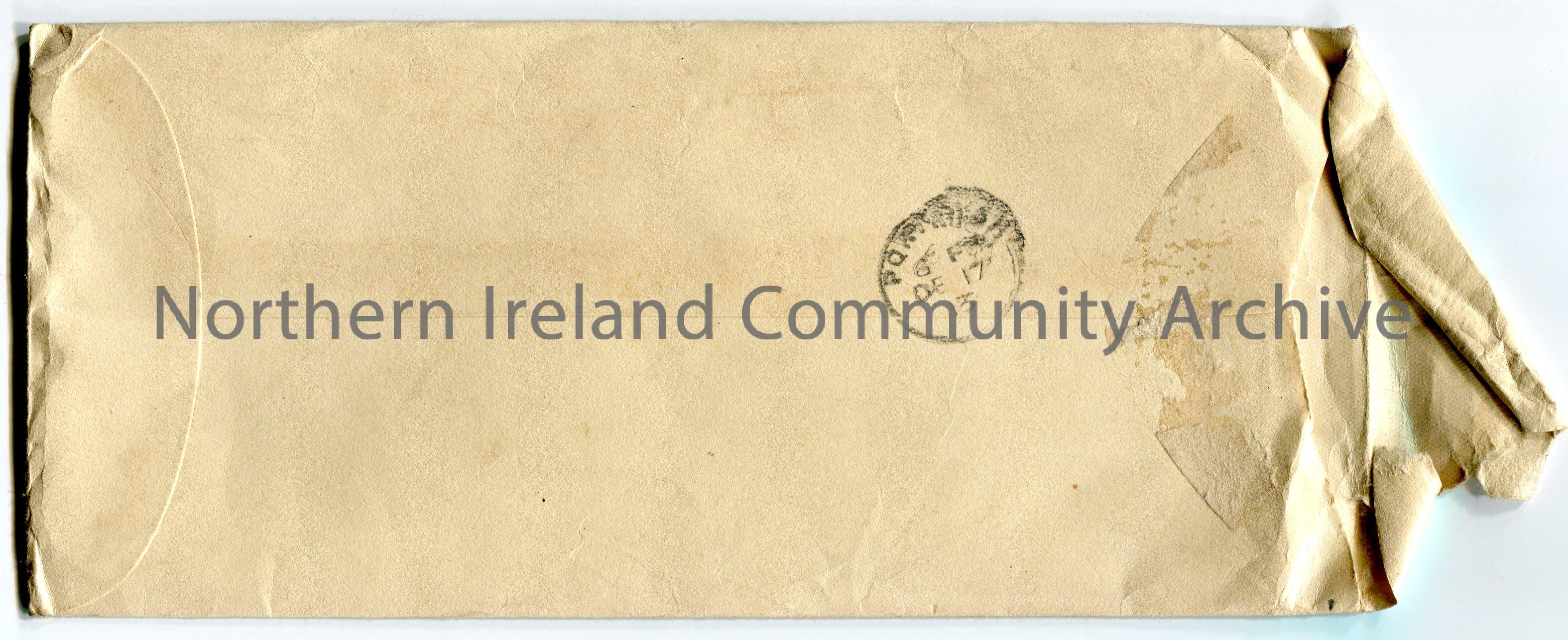 Handwritten envelope addressed to colonel R J Hezlet, 18 Mark Street, Portrush, Co. Antrim. Red one penny King George V postage stamp top right corner… – scan066b