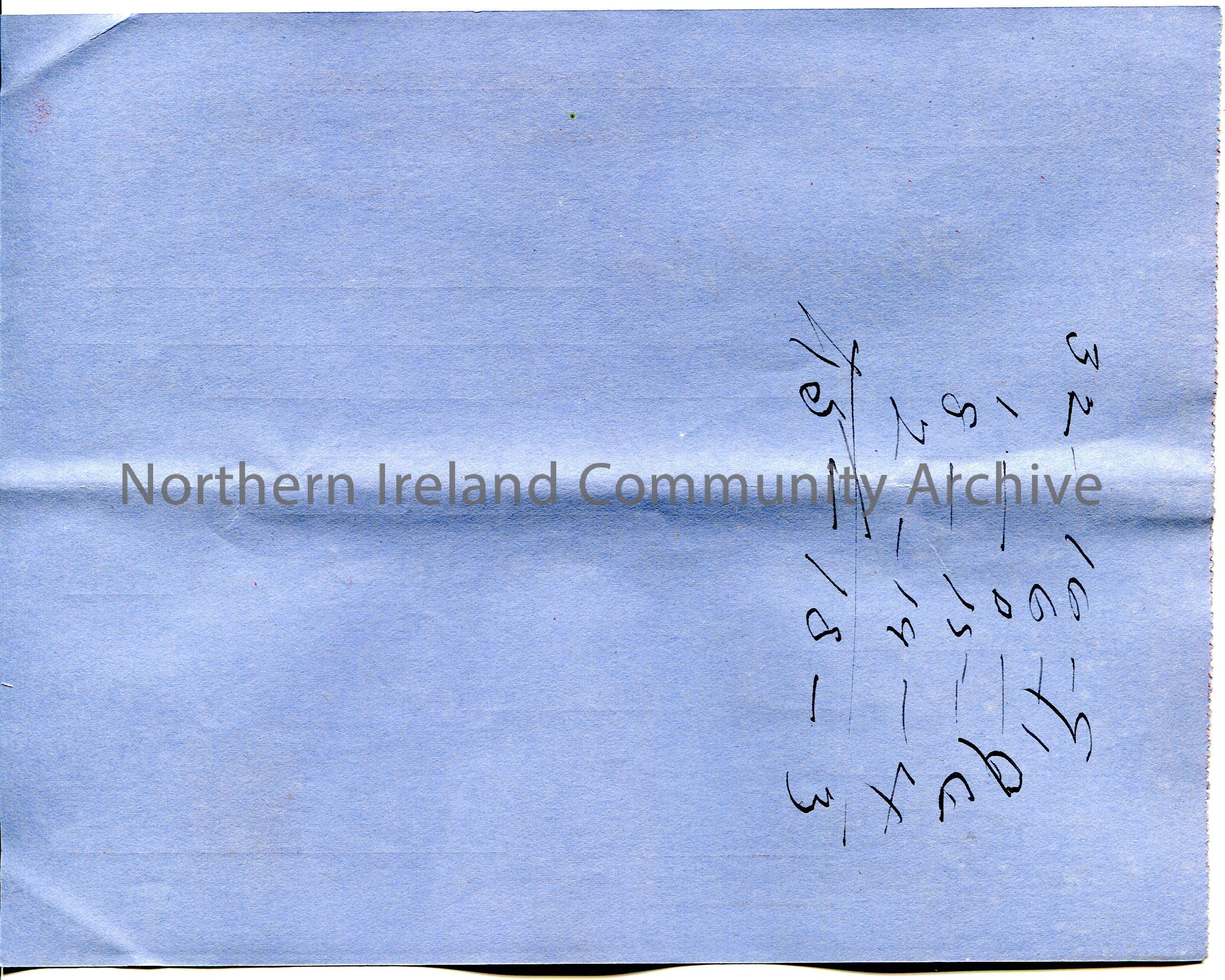 Handwritten receipt (blue paper) for payment from R Hazlett [Hezlet] per Robert Giveen to The Honourable the Irish Society for the sum of £35.11…. – scan128a