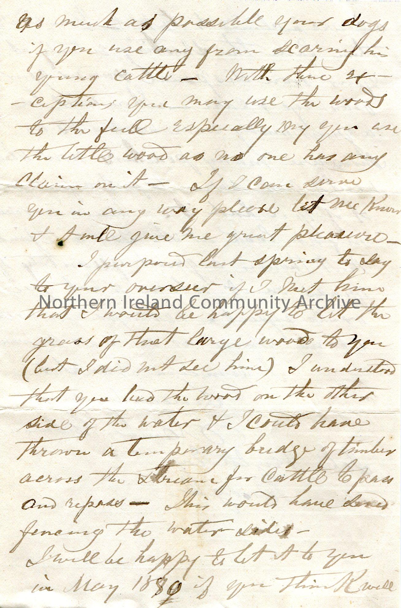 Handwritten letter to John Hezlett [Hezlet] Esq, Bovagh. (Folded and written on three sides on lined paper). Encloses receipt for £10.10.0. Write… – scan016b