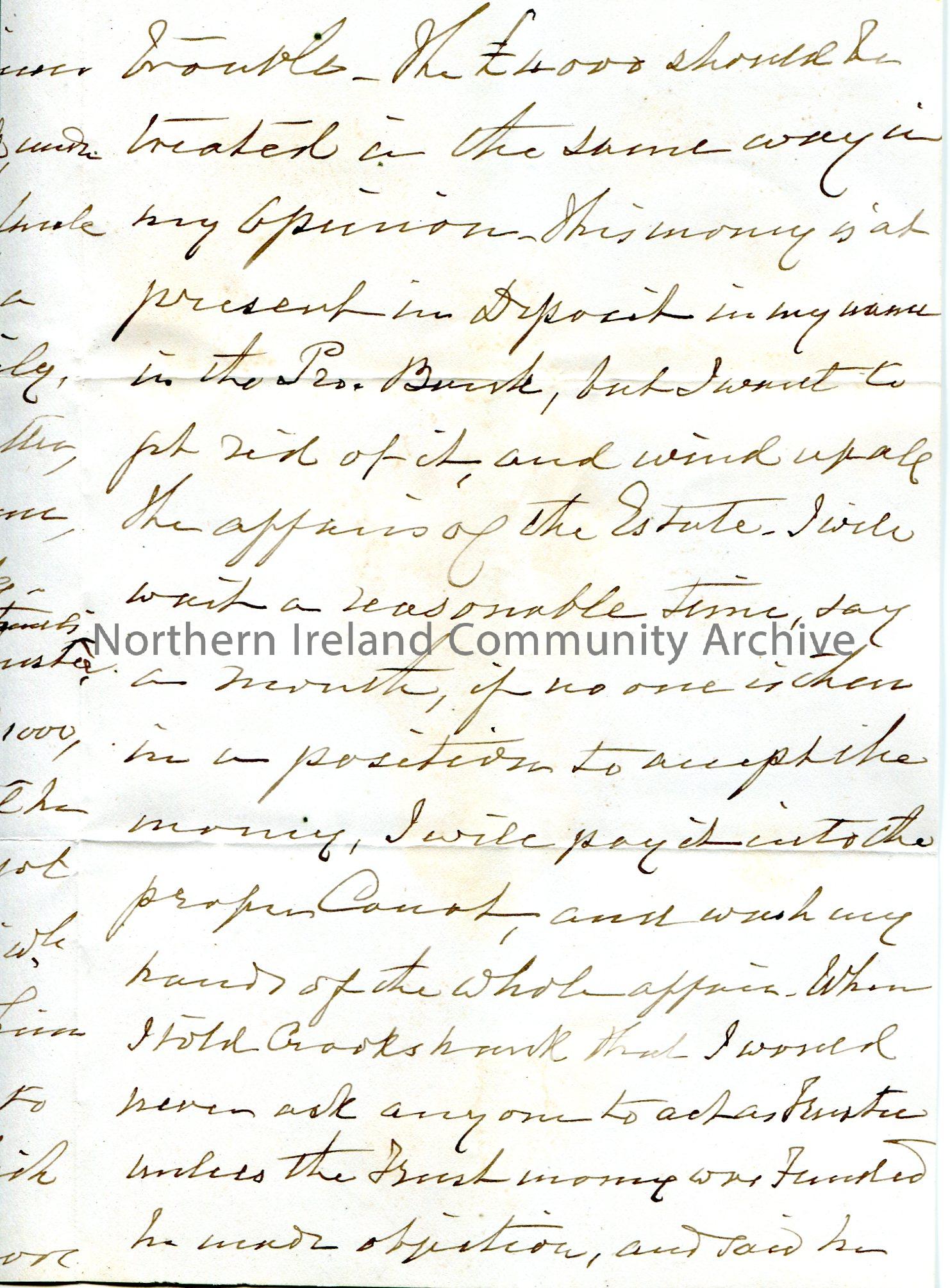 Handwritten letter to ‘My dear John’. (Folded and written on four sides). Writes that he spoke with R Kyle Knox in Belfast. £4000 is to be invest… – scan024c