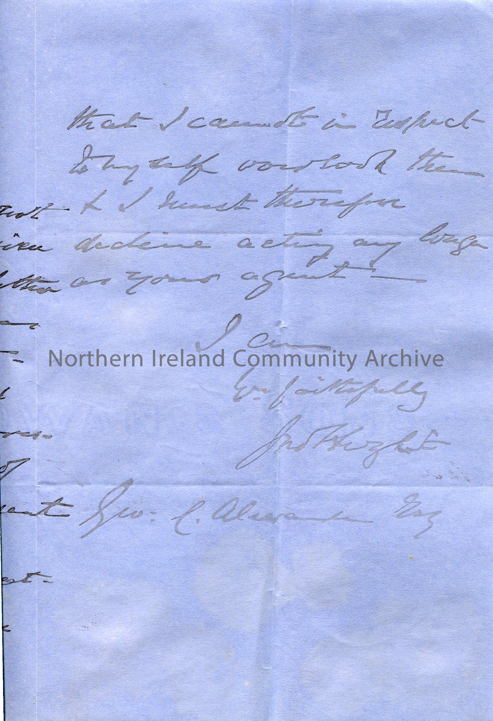 Handwritten letter to ‘Dear Sir’. Is sending information re accounts. They did not mean to cause offence in a previous letter sent. Mentions kind word… – scan025c