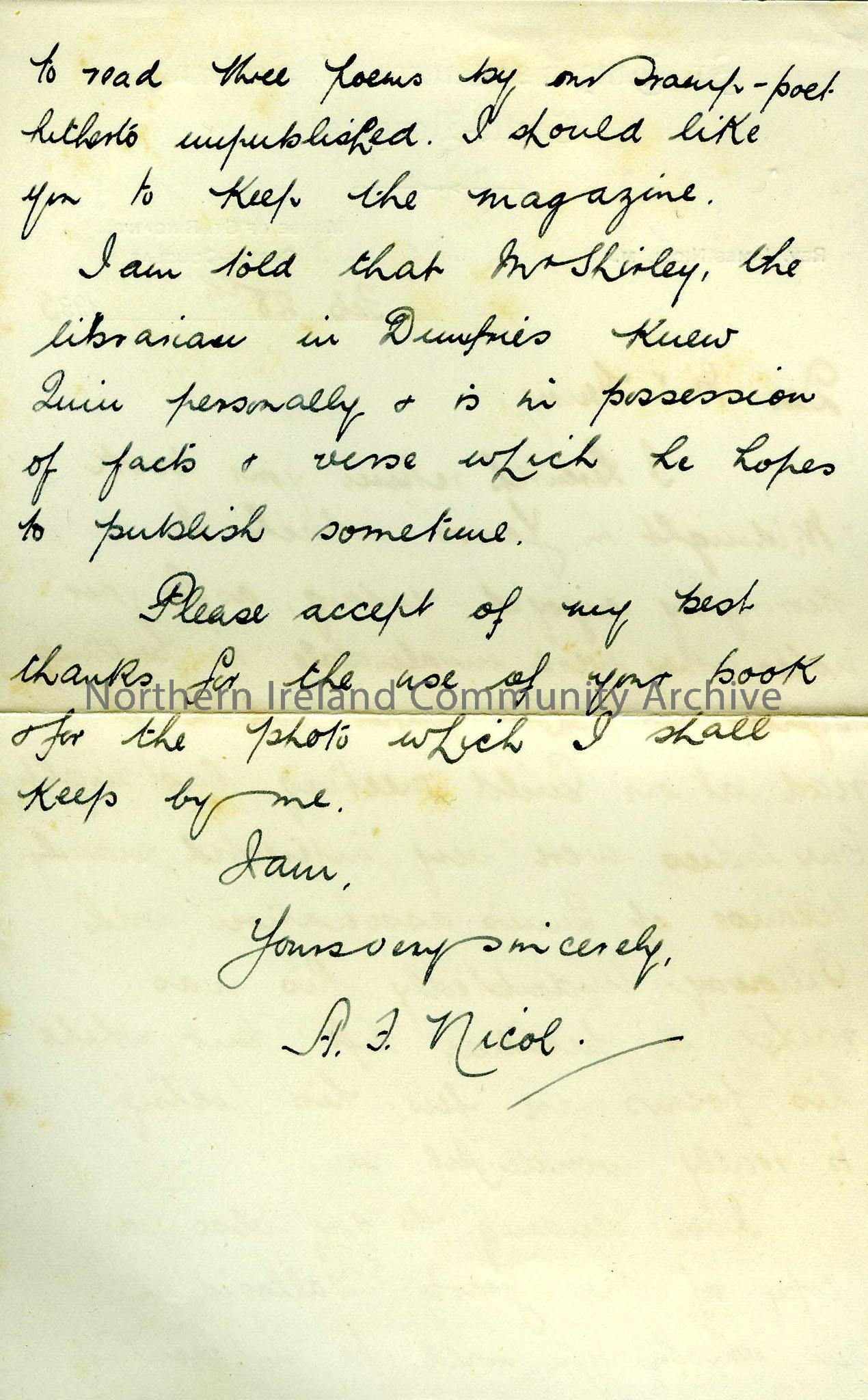 Letter from Rev Nichol re return of Midnight in Yarrow – 296_3B