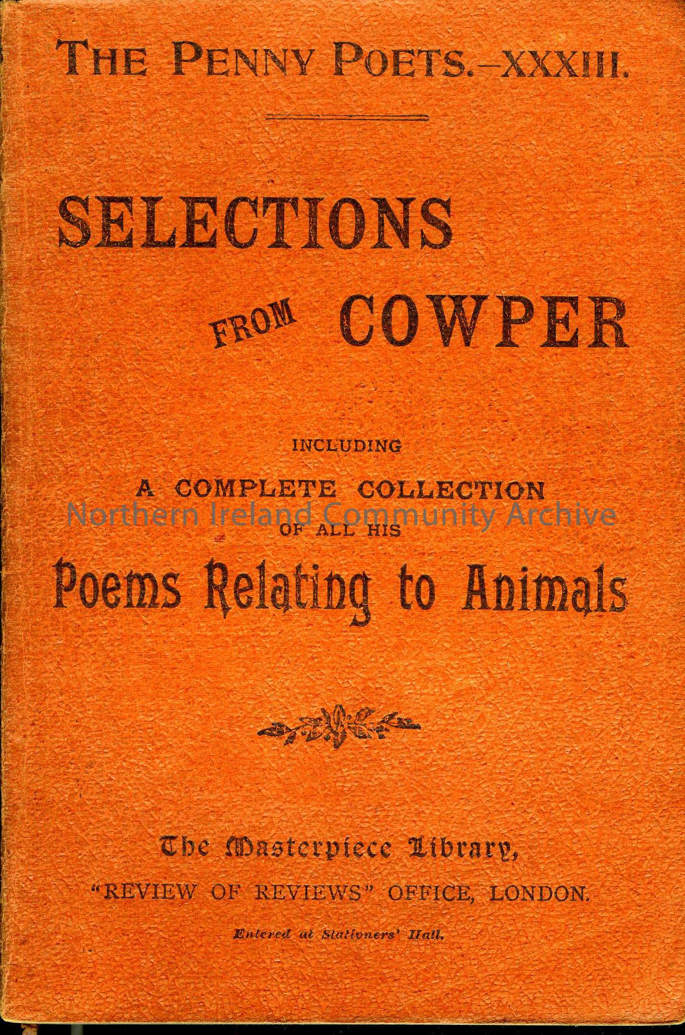 Selections from Cowper, including a complete collection of all his poems relating to animals