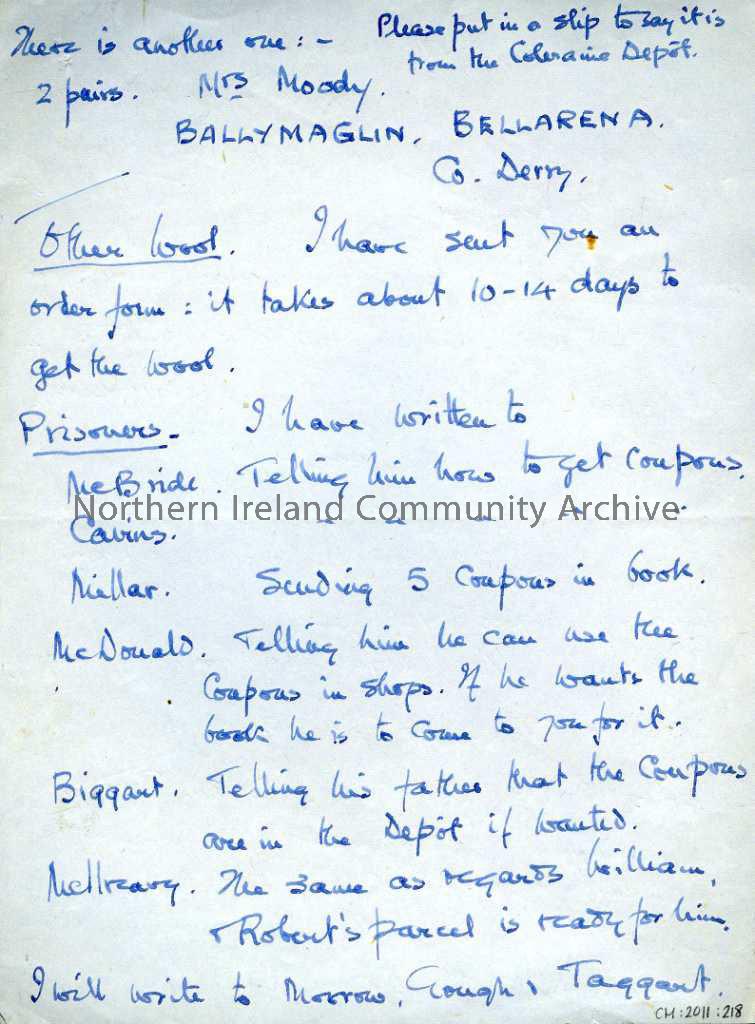 Two page, handwritten letter addressed to Mrs Robertson from Lady Taylor dated 25th May 1945. Addressed ‘The Umbra, Magilligan, Londonderry’. Letter i… – IMG218B