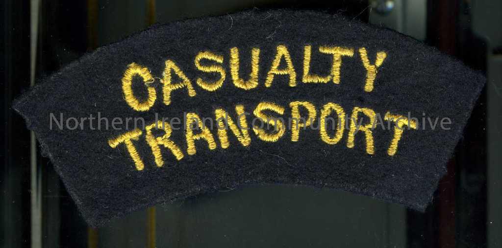 Navy with yellow stitching – ‘Casualty Transport’.
