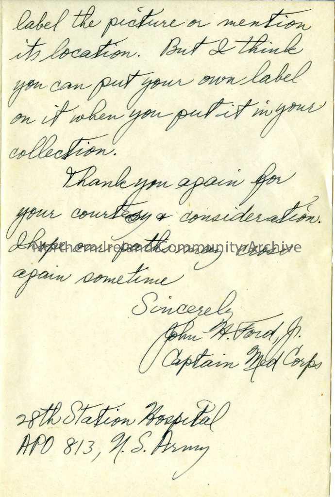 handwritten letter from Captain John Ford to Sam, referring to another photo sent – probably either CM:2011:486.2 or CM:2011:486.5 – 486_8B