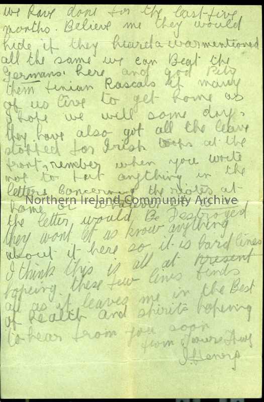 One of 2 pages of handwritten letter from James to his father. Went into trenches on Good Friday and and just out – “a very bad week”. Mentions “hot t… – 30b