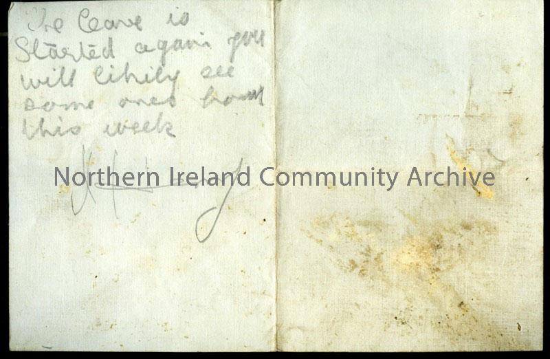 Folded double page of handwritten letter in pencil from James to his father.Weather good but constant roar of guns – Division has lost lot of men and … – 31b