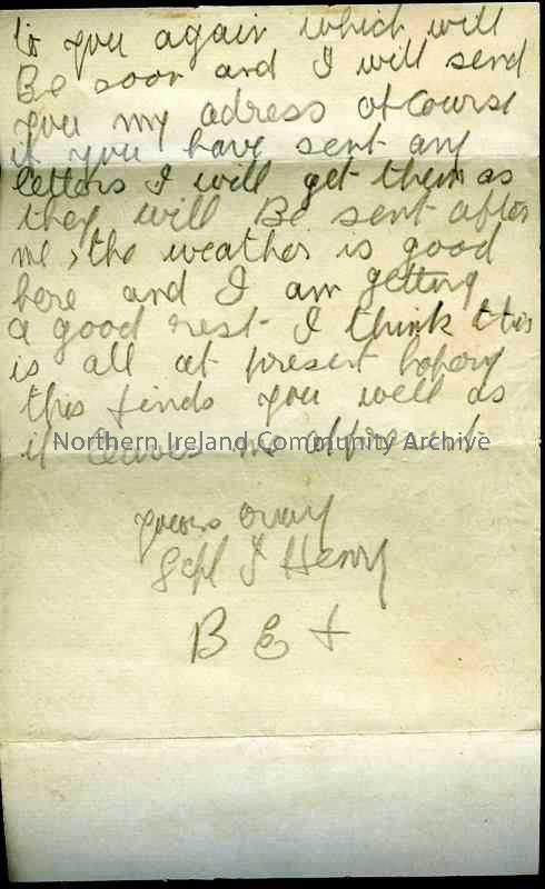 Handwritten letter in pencil on YMCA headed notepaper – ‘On Active Service with the British Expeditionary Force” – from James to his father. Still in … – 36b