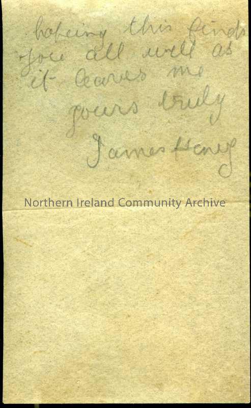 Handwritten letter in pencil from James to his father. Small note with full address – 3b