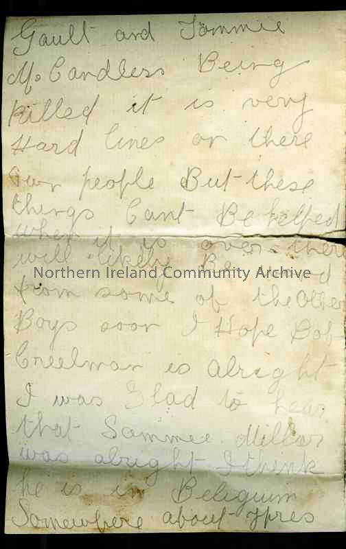 Folded double page of handwritten letter in pencil from James to his father. Leg getting better. Comments on war progress. Ginger Gault and Tommie McC… – 44b