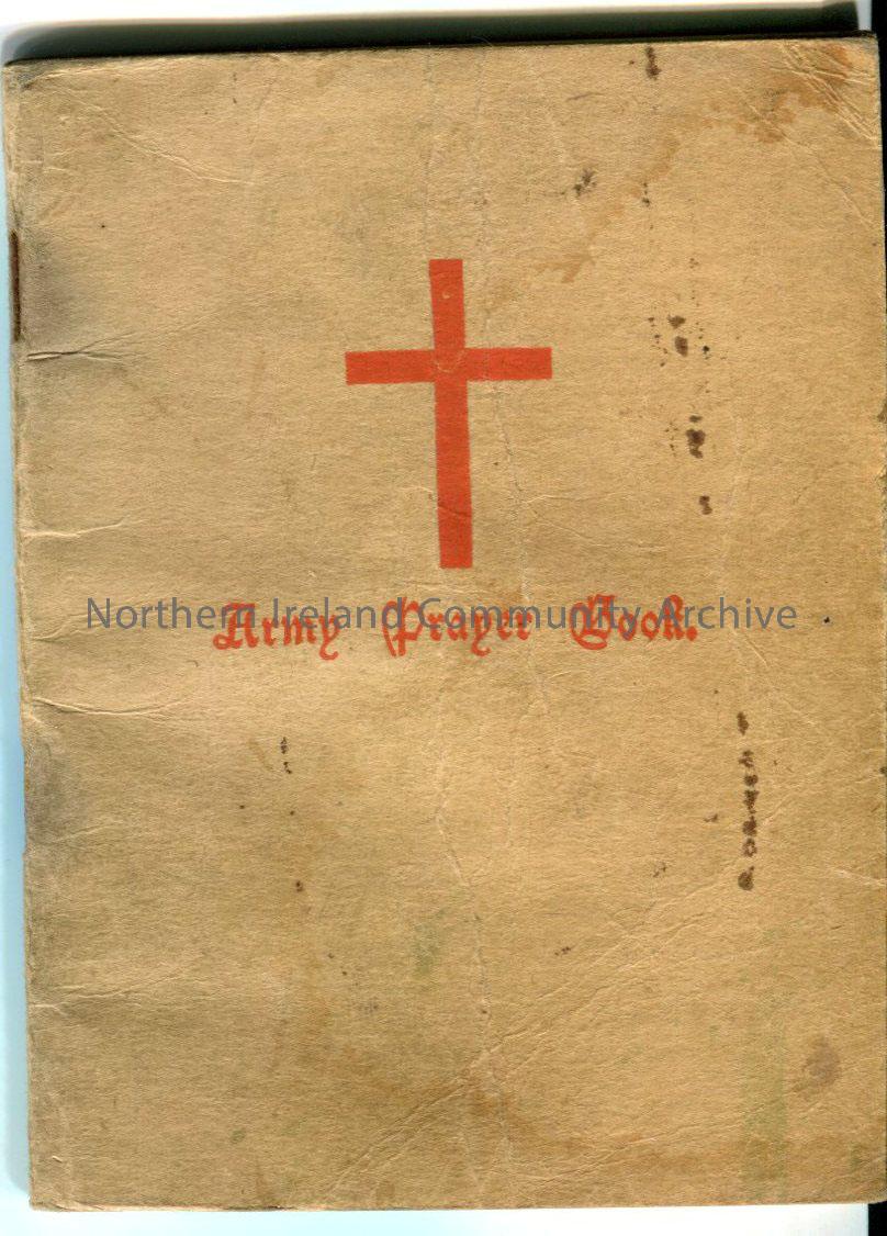 Army Prayer Book. Light brown booklet with red cross and red writing on the cover