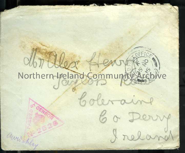 Pale addressed envelope with red censor stamp