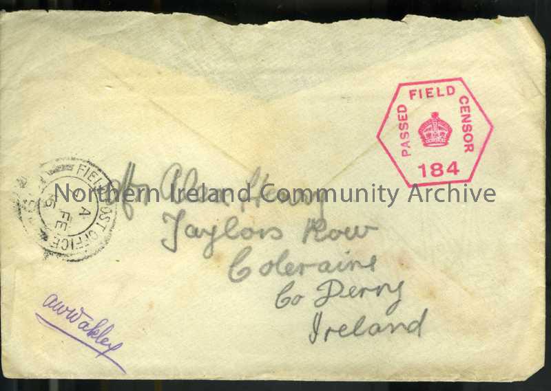Cream addressed envelope with red censor stamp
