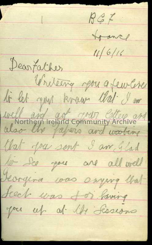 One of 4 pages of handwritten letter in pencil from James to his father. Mostly talks of father being caught cutting timber, being sent to Sessions, w…