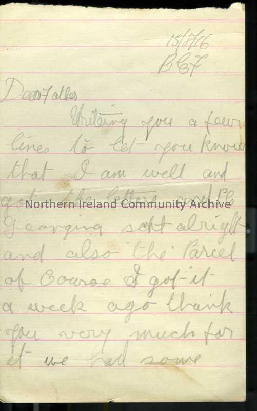 One of 2 pages of handwritten letter in pencil from James to his father. Mentions Georgina
