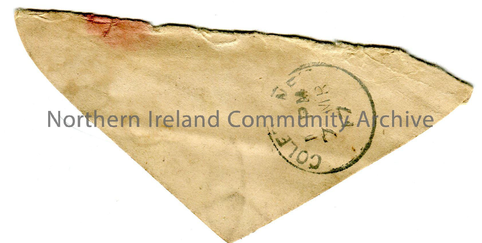 top flap of pale addressed envelope