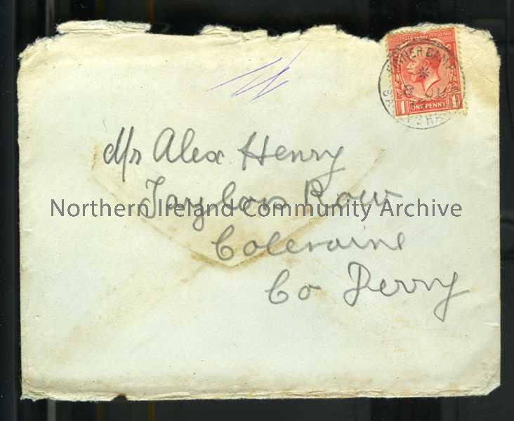 Pale addressed envelope with Finner Camp stamp