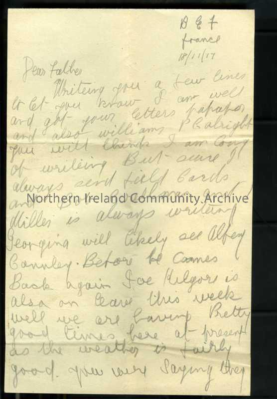 One of 2 pages of handwritten letter from James to his father.Mentions Georgina, Sandy and William [brothers] and hiring fair and employment. Also men…