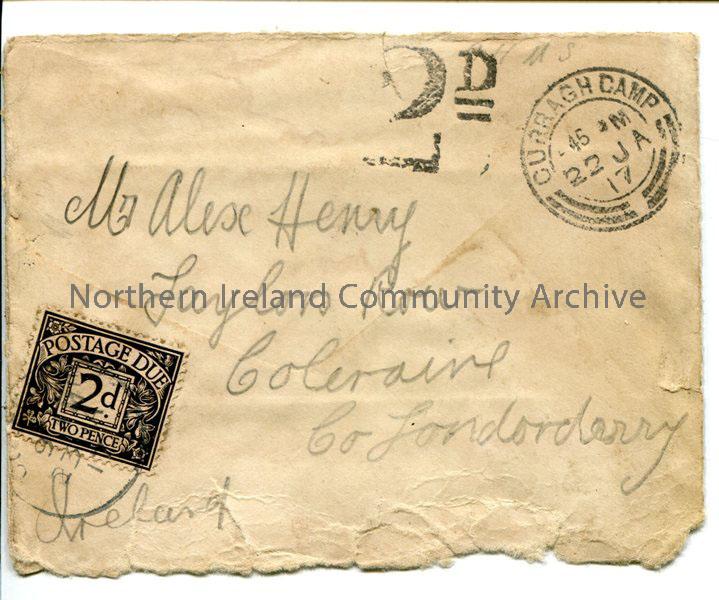 pale addressed envelope with stamp of Curragh Camp