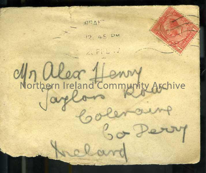 Pale addressed envelope, Grantham PO stamp