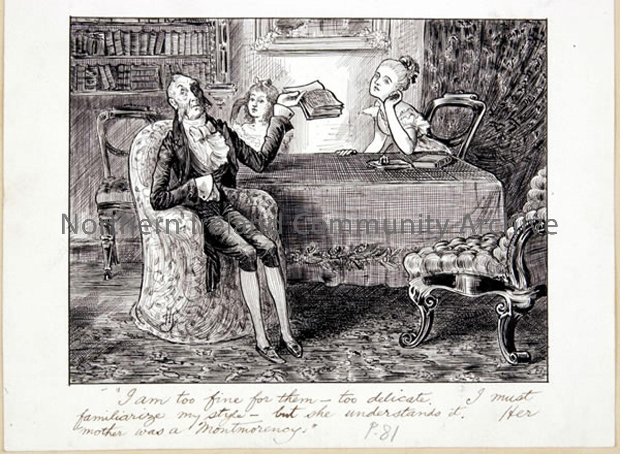 Pen and ink drawing by Hugh Thomson for Vanity Fair by William Makepeace Thackeray (2074)