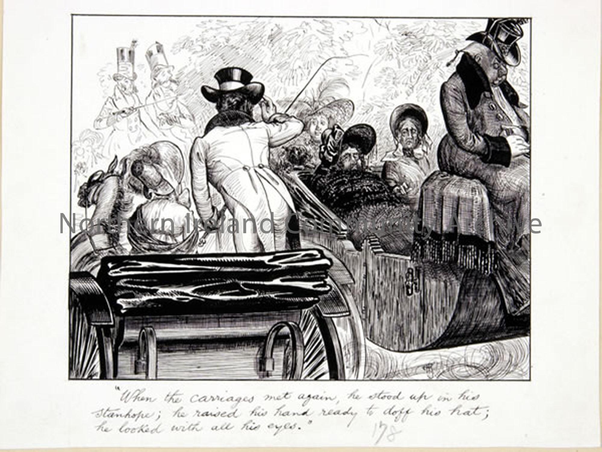 Pen and ink drawing by Hugh Thomson for Vanity Fair by William Makepeace Thackeray (6283)