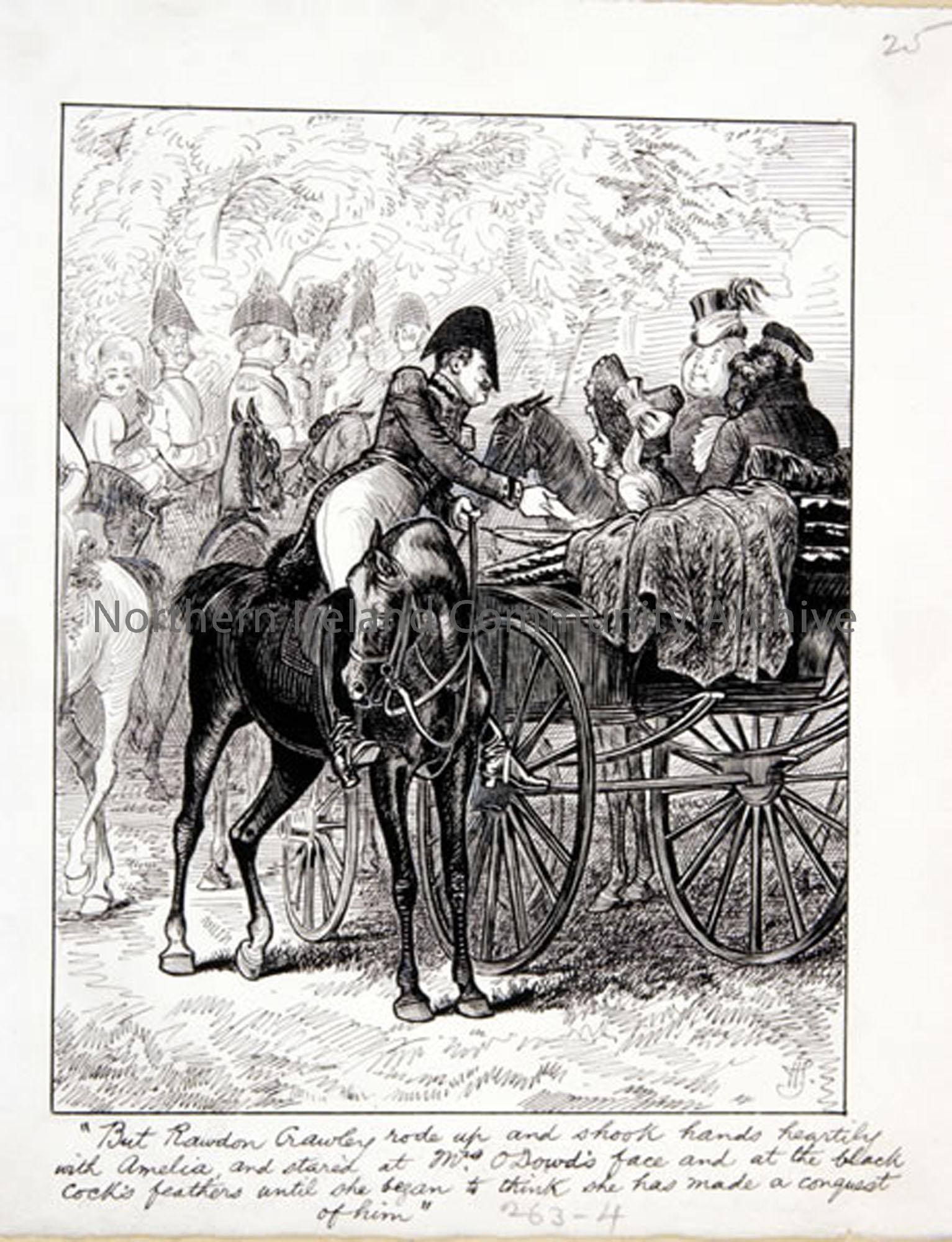 Pen and ink drawing by Hugh Thomson for Vanity Fair by William Makepeace Thackeray  (6851)