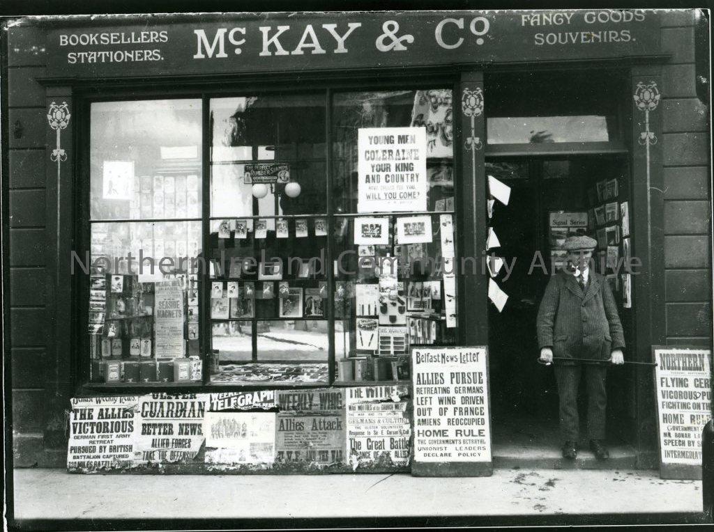 Davy McKay at his shop, Kingsgate Street, Coleraine, 1915 (2015)