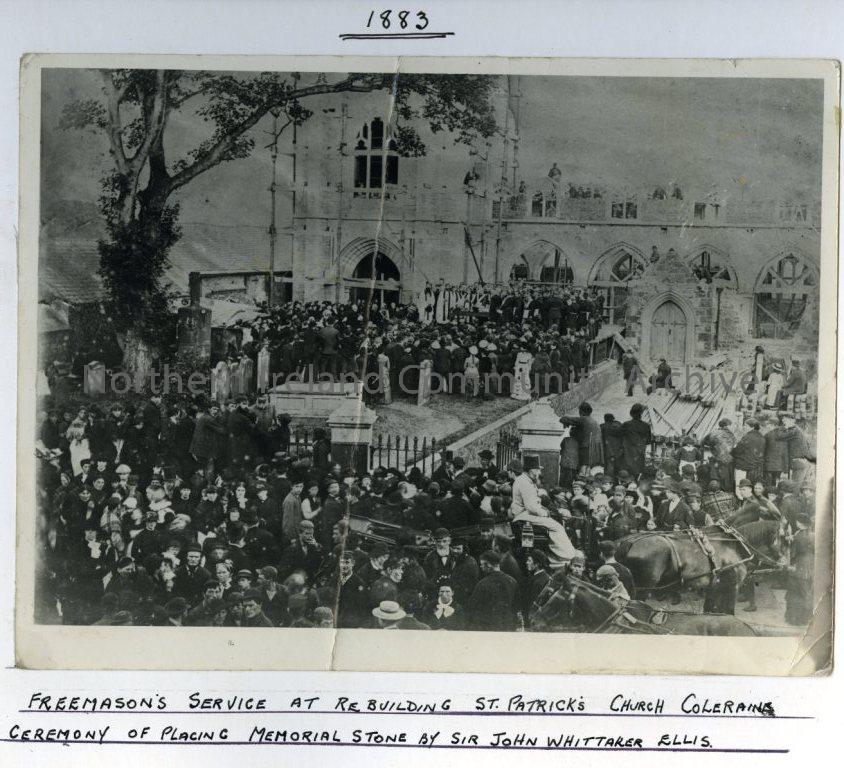 Freemason’s Service at Rebuilding St Patrick’s Church, Coleraine, 1883.  Ceremony of Placing Memorial Stone by Sir John Whittaker Ellis. (2952)