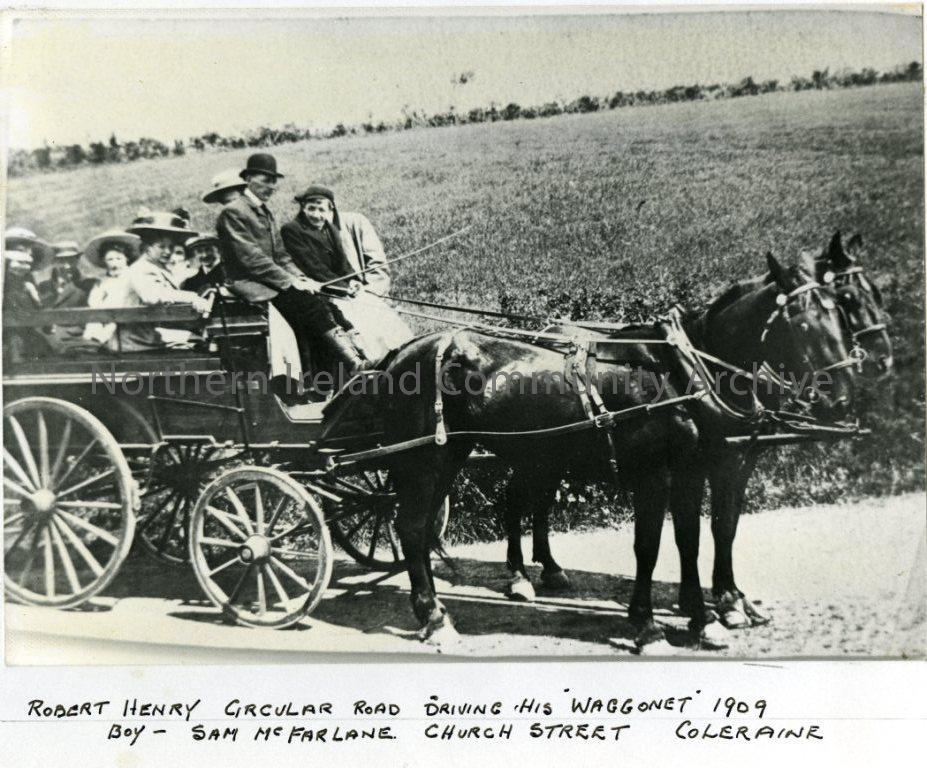 Robert Henry, Circular Road, driving his ‘Waggonet’, 1909.  Boy- Sam McFarlane, Church Street, Coleraine. (6752)