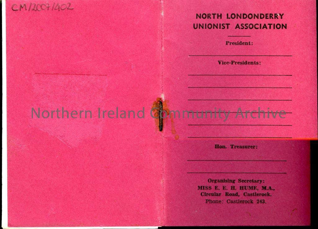 North Londonderry Unionist Association Constitution and Rules book (4201)